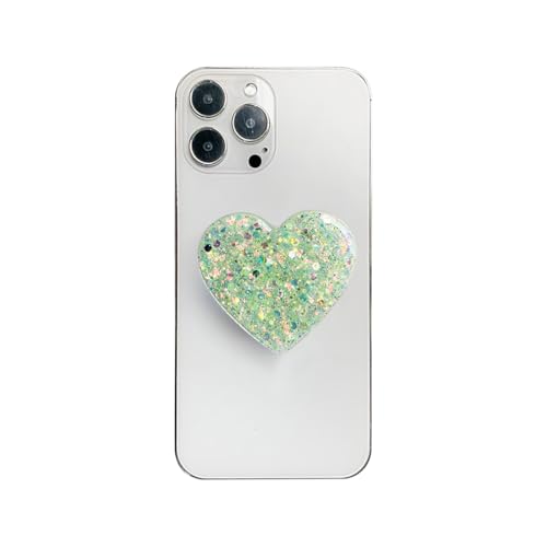 AOWVUTS Supports de Téléphone Support Coeur à Paillettes Compatible Poignée Grip Extensibles Base Rétractable et Créatif Airbag Support pour Smartphones et Tablettes (Vert)