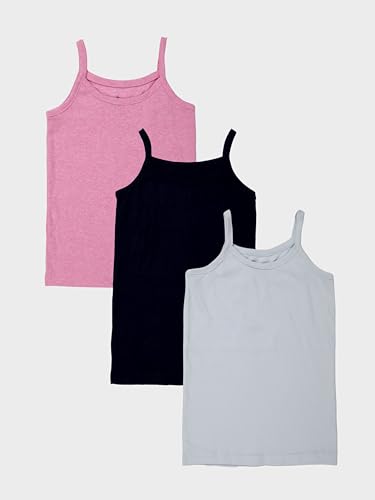 Image of KiddoPanti Girls 100% Cotton Rib Solid Camisole Tank Top Pack of 3