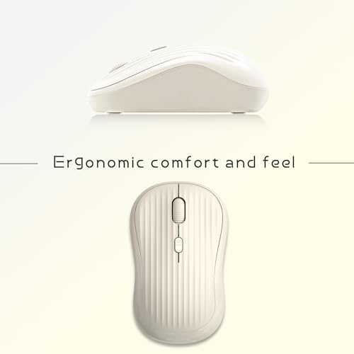 Image of ONE-UP Wireless Mouse, 2.4G + Bluetooth, Rechargeable Battery, 4-Key, DPI: 800 /1200 /1600, Silent, Type-C, USB Nano Receiver, Ergonomic, Portable, for Laptop, Chromebook, PC, Mac, Windows (Beige)