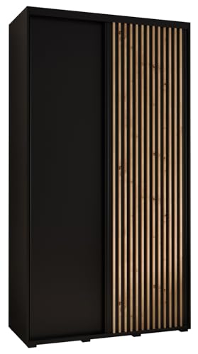 MEBLE KRYSPOL Lanko 1 Schrank mit Zwei Schiebetüren mit Stange, Regale - Moderner Aufbewahrungsschrank für Schlafzimmer, Wohnzimmer - 235,2x140x45 cm - Schwarz Schwarz Artisan