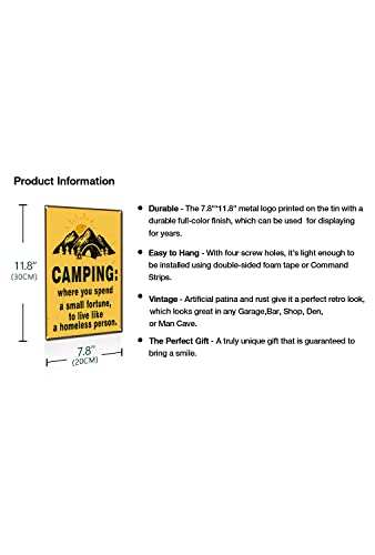 Image of Vintage Metal Tin Sign Camping Camper Metal Sign Man Cave Decor Garage Bar Pub Retro Camp Signs for Campers 8X12inch