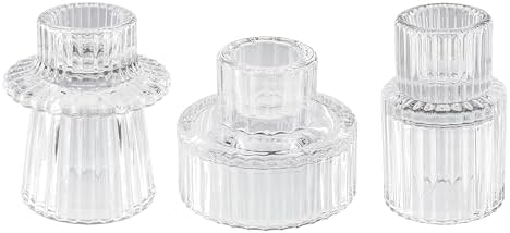 Double Sided Vintage Ribbed Taper Glass Candle Holders,Tea Candle...