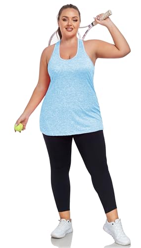 Image of ForHailey Women's Plus Size Cross Back Workout Tank Tops Athletic Shirts