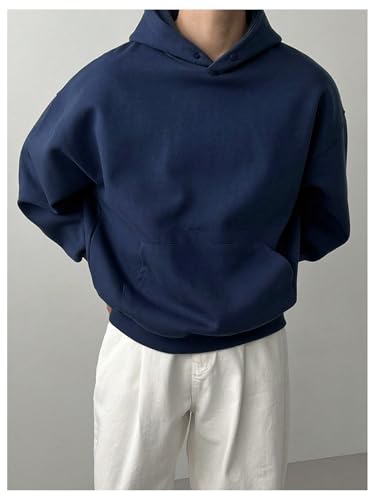 OYOANGLE Men's Long Sleeve Drop Shoulder Pullover Hoodies Basic Solid Pocket Hooded Sweatshirts4