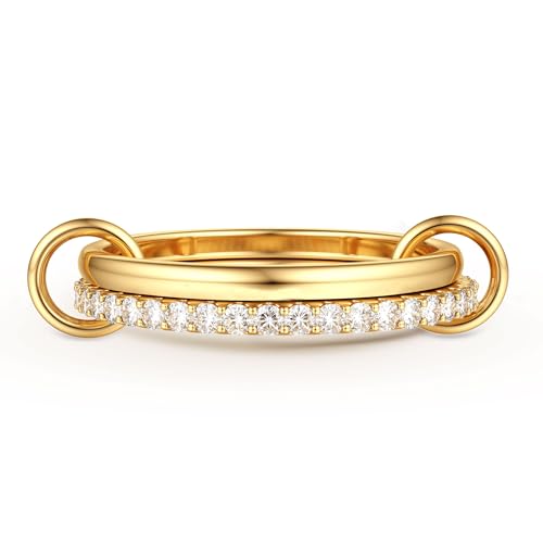 Bague empilable mixte haut de gamme en or et argent texturé avec zircone cubique