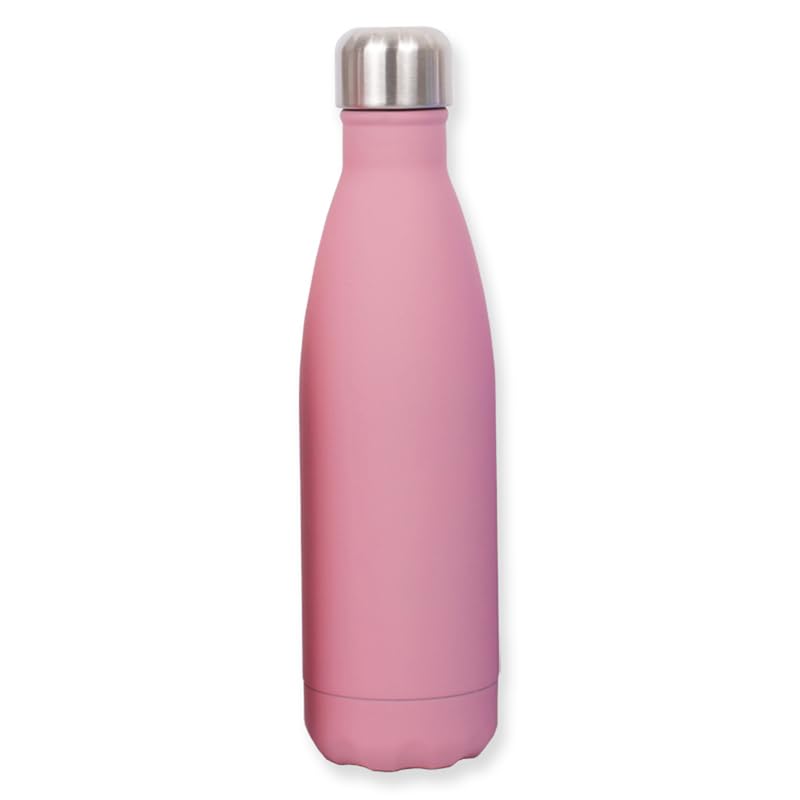 Just Giftz | Insulated Stainless Steel Water Bottle 500ml – Double Wall Vacuum Flask | Keeps Drinks Hot 12Hr & Cold 24Hr | Leak Proof, No Sweat, BPA Free | Reusable Travel Bottle – Pastel Pink