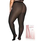 UISLII Plus Size Fleece Lined Tights Women,Warm Pantyhose Leggings Women,Fake Translucent Thermal Skin Colored Tights Winter,ropa de invierno para mujer.(Black-XXL-Plus)