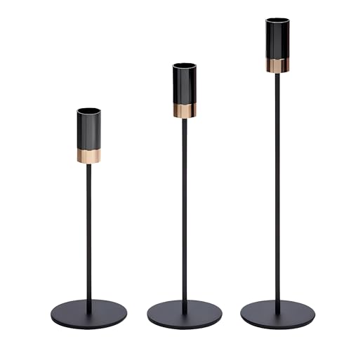 Celmopla Candle Holders Metal Taper Candle Holder Two Tone Candlestick Holder for Home Decoration, Wedding, Dinning, Party, Romantic Moments Fits 3/4 inch Candle&Led Candles (Set of 3)
