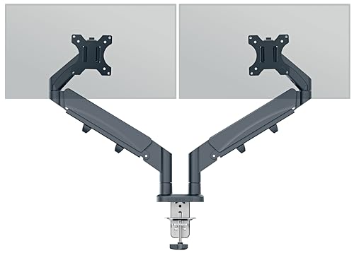 Image of Leitz Ergo Space Saving Double Monitor Arm, TÜV and IGR Certified, Versatile Fold Flat Arms, Dark Grey Monitor Arm for Two Monitors Up to 32", Velvet Grey, 65370089