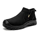 DRKA Men's Slip-On Chelsea Steel Toe Work Boots - Waterproof, Lightweight, Comfortable, and Non-Slip Industrial & Construction Safety Shoes(dr2306-blk-11)