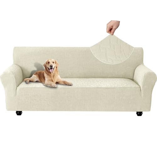 Ystyle Housse Canapé 3 Places, Housse De Canapé Extensible Universelle, Couverture Canape Antidérapante Lavable, Protege Canape Chien Chat, Protection Canapé avec Accoudoirs, Beige