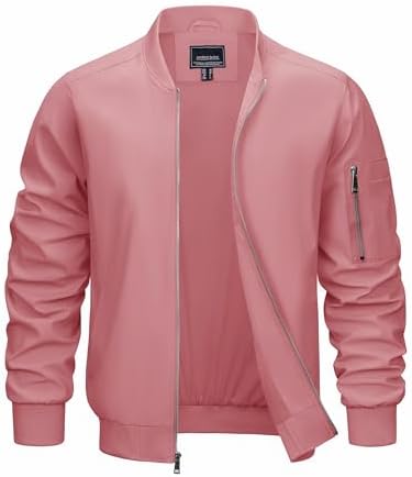 CRYSULLY Men's Full Zip Outerwear Thin Long Sleeve Sport Windbreaker Bomber Jacket Grey Pink, (SKHTD-53-Grey Pink-XL)