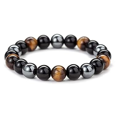 AMAZON - Triple Protection Crystal Chakra Bracelet for Women/Men-Ediseng Genuine Tigers Eye-Black Rainbow Obsidian and Hematite,Beaded Bracelets for men