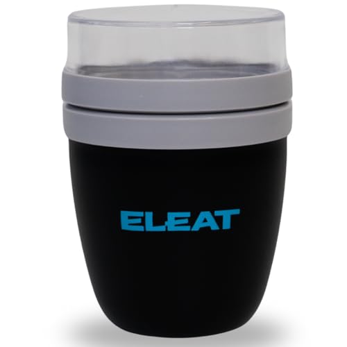 ELEAT | Travel Overnight Oats Pot with Topping Section | BPA-Free Breakfast Jar | 500ml Pot + 200ml Topper | Leakproof, Dishwasher Safe | Cold Meal Prep Container for Yogurt, Oats, Cereal & Snacks