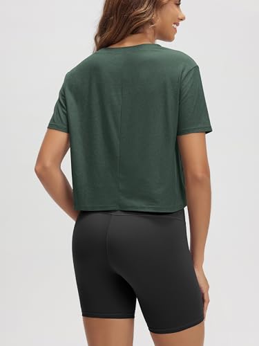 ODODOS Women's Performance Cropped Tee Ultra Soft Stratum Tech Short Sleeve Relaxed Top Crew Neck T-Shirts2