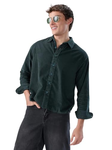 Image of VASTRADO Sacremento Green Corduroy Boxy Fit Crop Shirt