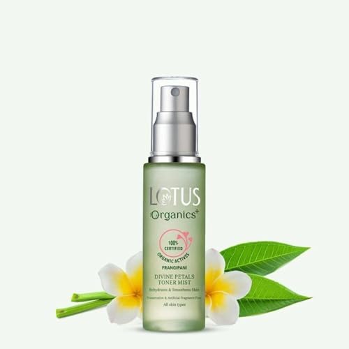 Lotus Organics+ Divine Petals Face Toner Mist | Alcohol Free | pH balance| Hydrates & Removes Excess Oil | 100% Certified Organic Frangipani Flower Extracts | All Skin Types | For Women and Men| 50ml