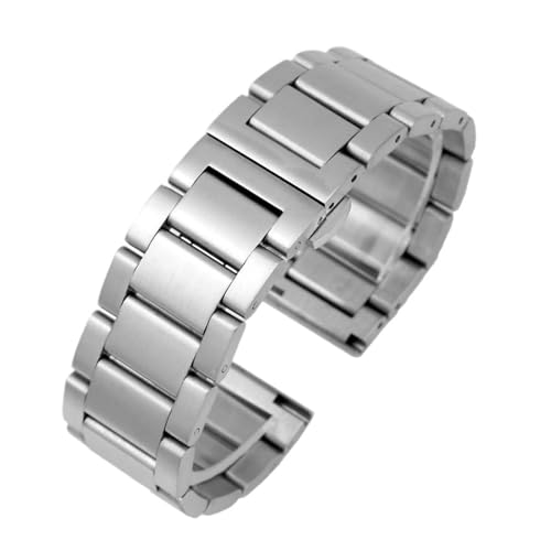 Bracelet de montre en acier inoxydable massif mat noir argent 20 22 24mm boucle papillon