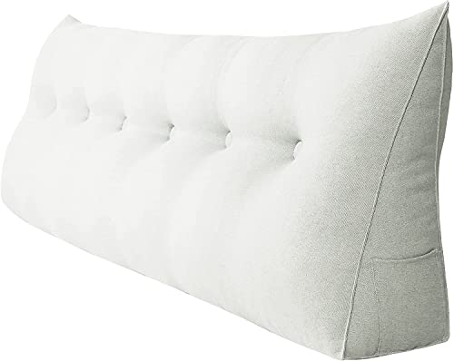 Image of 80563 Decorative Bed Pillow Large Wedge Pillows Throw Headboard Back Support Body Lumbar Backrest Reading Linen Off White 190 cm x 21 cm x 50 cm