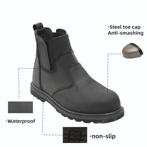 Image of Steel Toe Safety Ankle Work Boots for Mens Made of Leather Comfortable Non-slip Waterproof Industrial Construction Safety Workboots