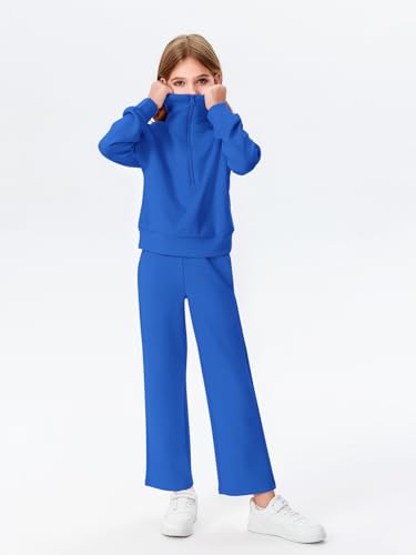Image of Haloumoning Girls 2 Piece Outfits Sweatsuit Half Zip Long Sleeve Sweatshirts Sweatpants Tracksuit Sets 5-14 years