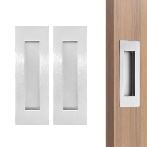 senharvest 4.72Inch Recessed Finger Flush Pulls Handles for Pocket and Sliding Doors,Closet and Barn Doors Hardware Brushed Nickel Sliver 2 Pack