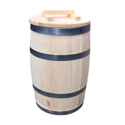 Holzfass mit Deckel – Rustikales Regenfass oder Aufbewahrungsfass aus Naturholz – Handgefertigt & wetterfest, ideal für Garten oder Terrasse 60 Liter