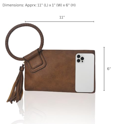 Image of NGIL Faux Leather Mini Wristlet Purse | Women's Handbag, Fashion Wristlet Wallet, Compact Everyday Purse with Fringe Tassel