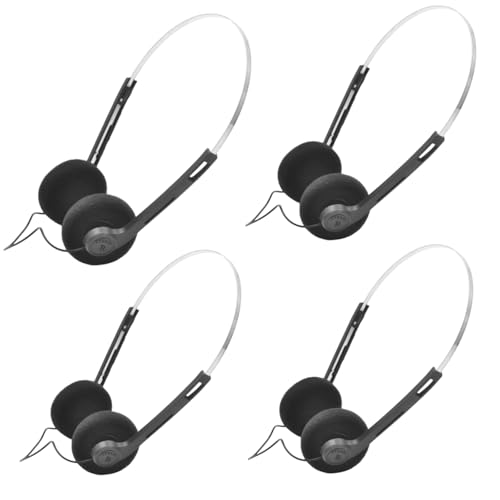 4Pcs Black Retro Over-Ear Headphones,Wired Stereo Headphones,Headphone,Lightweight Portable Headphone with Adjustable Headband,Electronics