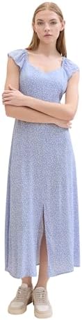 TOM TAILOR Denim Vestido Midi Para Mujer Con Estampado Integral, 35326 - Green Minimal Print, XL