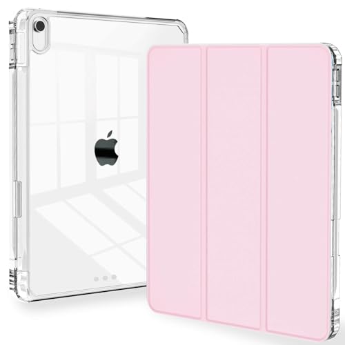 Feams Slim Case for iPad A16 11th Generation 11 Inch 2025 Case iPad 10th Generation 10.9 Inch 2022 Tri-Fold Stand Clear Back Cover Lightweight with Pencil Holder & Auto Sleep Light Pink