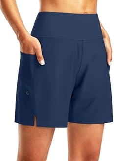 G Gradual Women's 7" Long Swim Board Shorts High Waisted Quick Dry Beach Swimming Shorts for Women with Liner Pockets