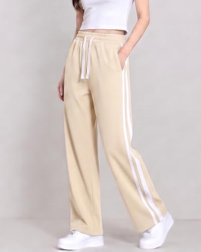 Image of Samfor Woman's Loose Fit Track Pants - Polycotton Joggers with Elastic Waistband & Side Pockets, Lower Comfortable for Gym, Running & Casual Wear