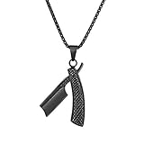 Black Barber Shaver Necklace For Men Stainless Steel Square Box Chain Straight Razor Pendant Barber Jewlery Gift