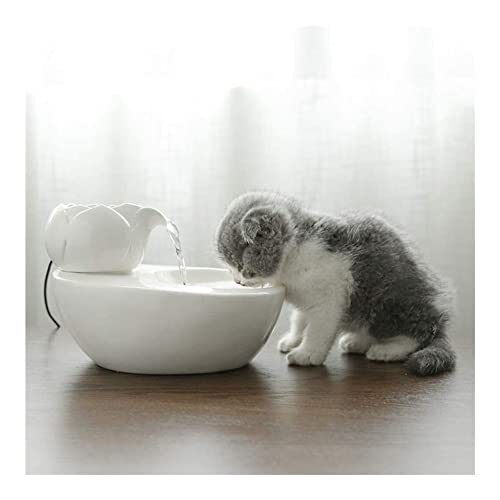 ALEjon キャットウォーターファウンテン 自動フラワースタイル ペットウォーターディスペンサー 交換可能なフィルター付き ポータブル衛生ウォーターボウル 猫 犬 小動物用