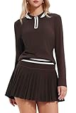 Tennis Skirt Sets For Women Zipper Color Block High Waisted Golf Polo Two Piece Skirt Set Women 2 Piece Outfits