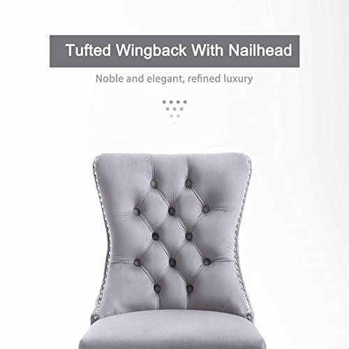 Virabit Dining Room Chairs Set Of 4, Velvet Tufted Dining Chairs With Nailhead Back And Ring Pull Trim, Upholstered Dining Chairs For Kitchen/Bedroom/Dining Room (Light Grey) #TOP3