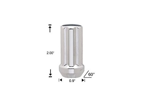 14x2 Chrome Duplex Spline Drive Tuner Acorn Buldge XL Long Lug Nuts Small Diameter Wheel Locks with Key (14mmx2.0 Thread Size) (28)