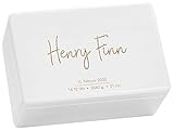 LAUBLUST Erinnerungsbox Baby Personalisiert - Serie Niers - Geschenk zur Geburt | M - ca. 30x20x14cm, Holzkiste Weiß FSC®
