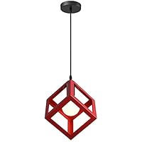 iDEGU Lámpara Colgante Moderna en Forma de Cubo Lámpara de Plafón de Estilo Geométrico de Metal E27 Lámpara de Techo para Dormitorio, Salón, Restaurante - 16 cm, Rojo