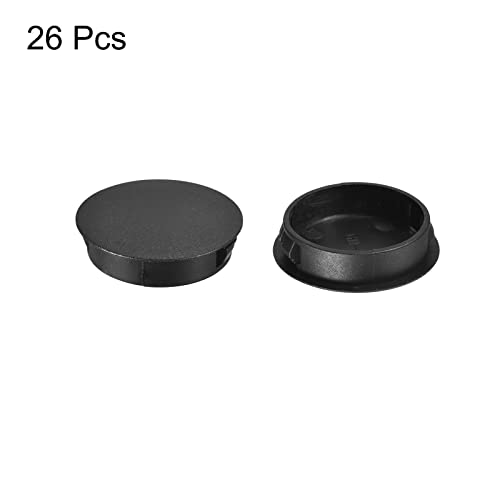 Image of uxcell 1-9 /16 inch Plastic Hole Plugs, 26Pcs Flush Type Panel Round Snap in Fastener Knockout Locking Plugs for Furniture Insert End Caps Panels, Black