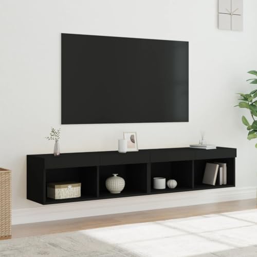 Bulliing Muebles de TV con Luces LED 2 uds Muebles de Salon Mueble Television Muebles TV Salon Negro 80x30x30 cm