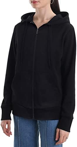 WINGSCLOGO Women's Black Zip Up Hoodie Comfy Soft Long Sleeve Hooded Sweatshirt(Medium,Black)