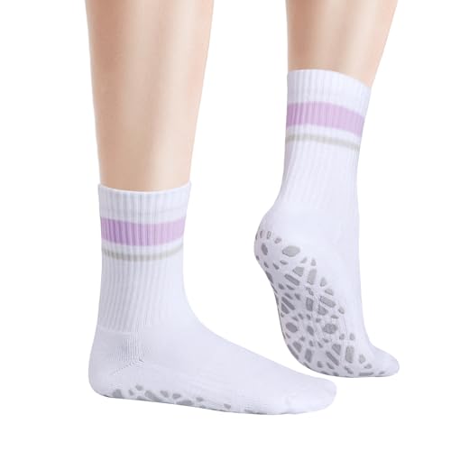 Pilates Socks for Women, Non Slip Yoga Socks Wicking Cushioned Grip Socks for Barre Barefoot Workout Hospital, 3 Pairs2