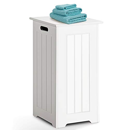 GOPLUS Cesto para la ropa sucia con tapa, de madera, color blanco, para dormitorio, cuarto de baño (con bolsillo interior) - imagen 5