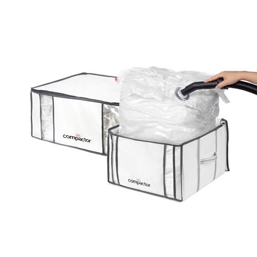 Compactor Lot de 2 Housses de Rangement Sous Vide, Taille XXL et M (210L et 125L), Blanc/Gris "Life", RAN7023