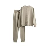 Conjunto de suéter de mujer para otoño/invierno: suéter de cuello redondo y panttoño/invierno: suéter de cuello redondo y pantalón largo de cintura elástica, tejido de punto grueso y cálido.
