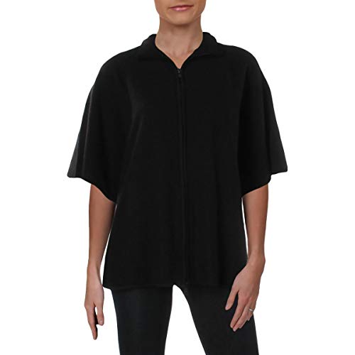 Anne Klein Womens Boiled Wool Zip Front Cape Sweater, Black, X-Small Us #TOP27