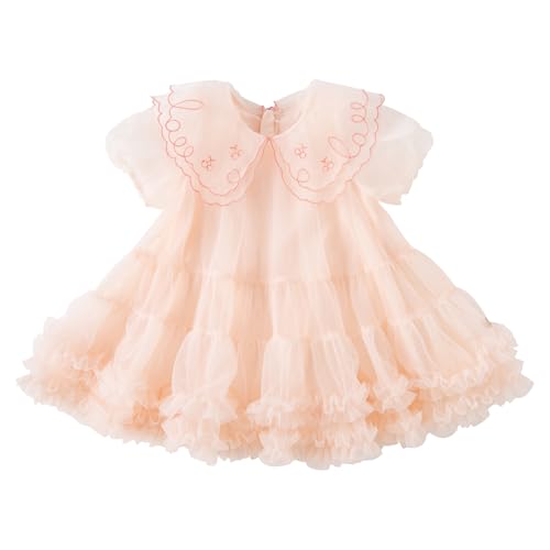 DAVE&BELLA Layered Tulle Dress for Toddler Girls,Baby Girl Short Sleeve Tutu Princess Flower Outfits for Birthday Party