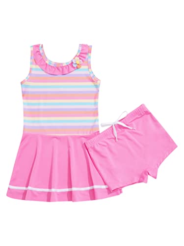 iiniim Kids Girls Striped One Piece Swimsuit Ruffle Bathing Suit Boyshorts Swimwear Casual Dress3